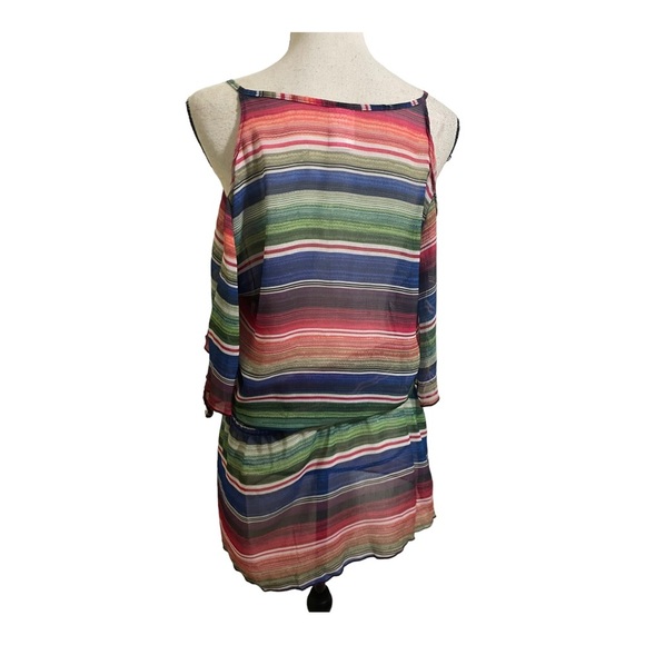 Becca cold shoulder swim cover up. Striped elastic waist XSmall - Picture 9 of 12